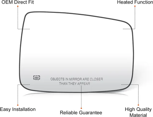 Vista 6 de Espejo lateral derecho de repuesto para Dodge Ram 1500 2500 2009-2010, para Ram 1500 2500 2011-2018, lentes de espejo calefactables de repuesto