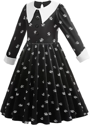 Vista 2 de Kid Black Halloween Costume Dress For Girl Cosplay Princess Halloween Outfit With Wig Bag Earrings Socks