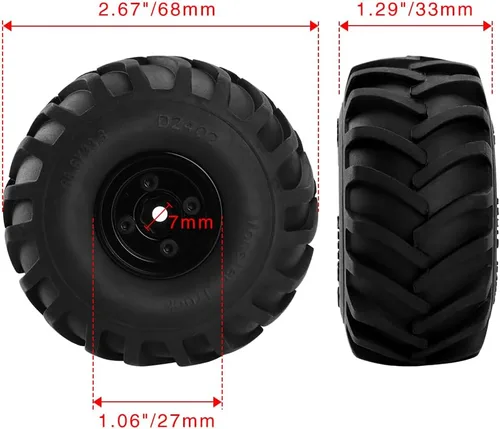Vista 5 de GLOBACT Neumáticos de aluminio Monster Truck RC de 2.677 x 1.299 in para 1/24 AXIAL SCX24 FMS FCX24 RC Crawler Accesorios de actualización de coche