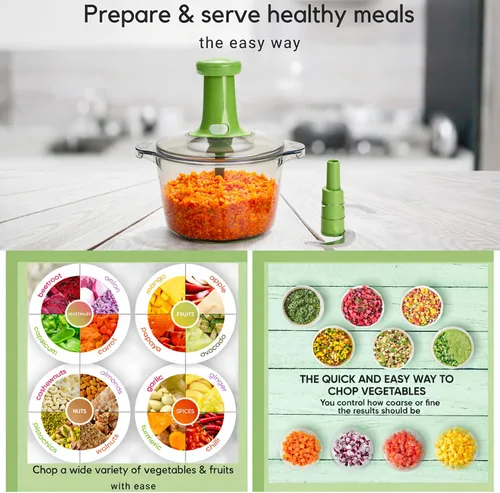 Vista 5 de Brieftons Express – Picadora manual: picadora de mano grande de 8.5 tazas, cortadora de verduras para picar vegetales, frutas, hierbas, picadora