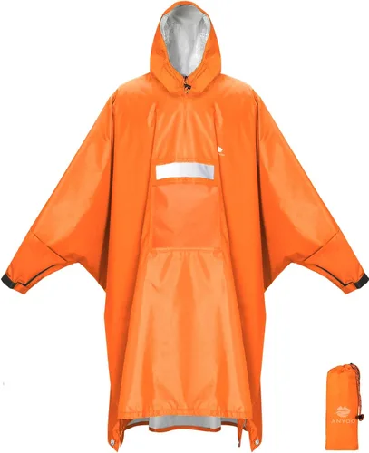 Vista 31 de ANYOO Poncho de lluvia con capucha para adultos impermeable ligero abrigo de lluvia para hombres mujeres chaqueta de lluvia reutilizable para Verde