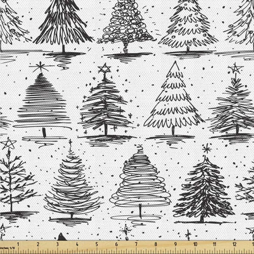Vista 65 de Ambesonne Tela Navideña por Yarda, Tema Navideño Colorido Vivo Piñas de Pino Ramas Hombre de Jengibre Imagen de Bayas Estampada, Tela de Punto