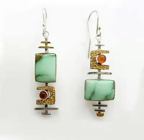 Vista 2 de Aretes colgantes de gota creativos vintage, bohemios, hechos a mano, ligeros, para mujeres y niñas, Metal, No es una piedra preciosa