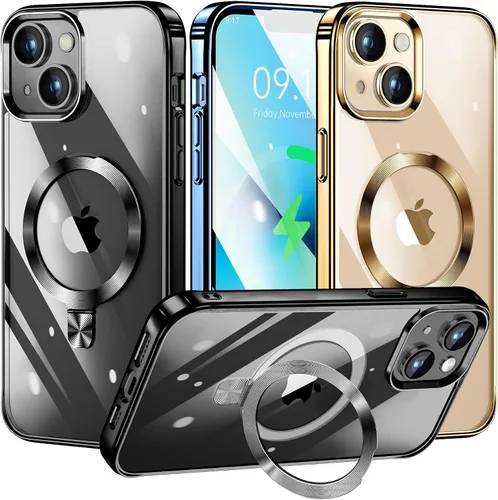 Vista 13 de [Anillo de CD compatible con soporte invisible MagSafe] Funda magnética para iPhone 12 / iPhone 12 Pro, parachoques galvanizado que no se pone Dorado