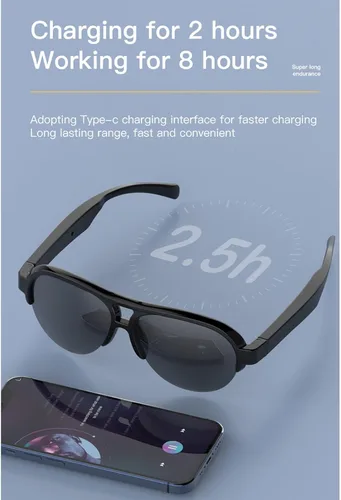Vista 7 de Smart Sunglasses Touch Control HD Mic Double Speakers Smart Glasses Music Wireless Calling Glasses Outdoor