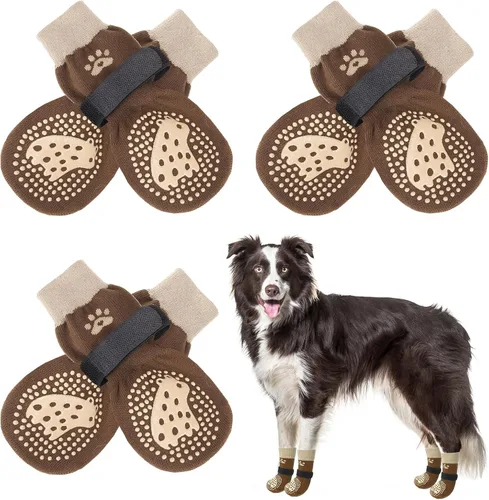 Vista 41 de SCENEREAL 6 piezas de calcetines antideslizantes para perros para prevenir lamido de patas para pavimento caliente/frío, calcetines de agarre