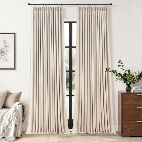 Vista 32 de Jowels Cortinas opacas de lino plisado beige y blanco de 84 pulgadas
