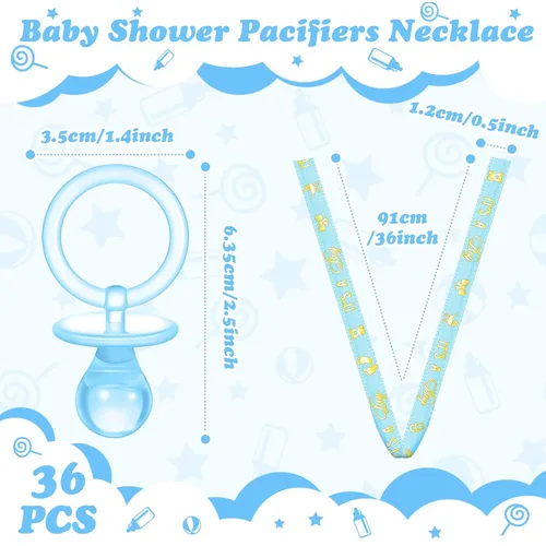 Vista 3 de Geiserailie 36 piezas de chupetes de baby shower, collar de chupetes acrílicos azules para niños, regalos de fiesta para niños, chupones para baby
