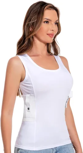 Vista 8 de Camiseta sin mangas con funda de transporte oculto, camisa táctica de compresión para uso diario, se adapta a equipos pequeños y compactos