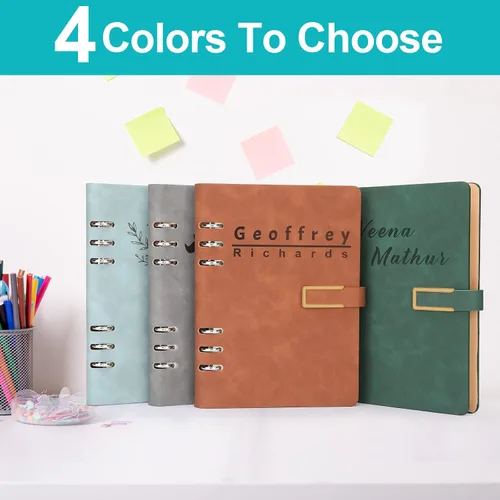 Vista 7 de Cuaderno de cuero personalizado, cuadernos recargables para mujeres y hombres, diario con forro personalizado para escribir, diario para mujeres
