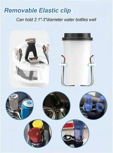 Vista 7 de Universal Car Cup Holder Extender - 2-in-1 Dual Design with Elastic Adjustable Clamp for Cars, Trucks & SUVs