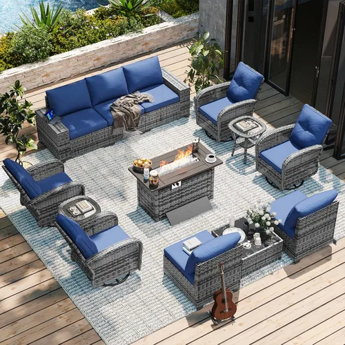 Vista 13 de Aoxun Juego de muebles de patio con reposabrazos anchos de 10 piezas