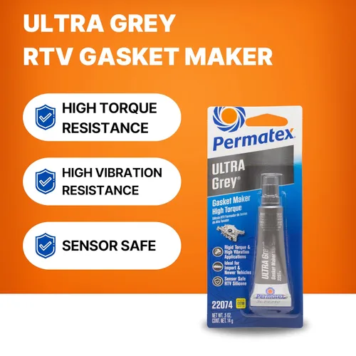 Vista 3 de Permatex 22074 Ultra Grey Rigid High-Torque RTV Fabricante de Juntas de Silicona, Seguro para Sensores y No Corrosivo, Para Aplicaciones de Alto Par