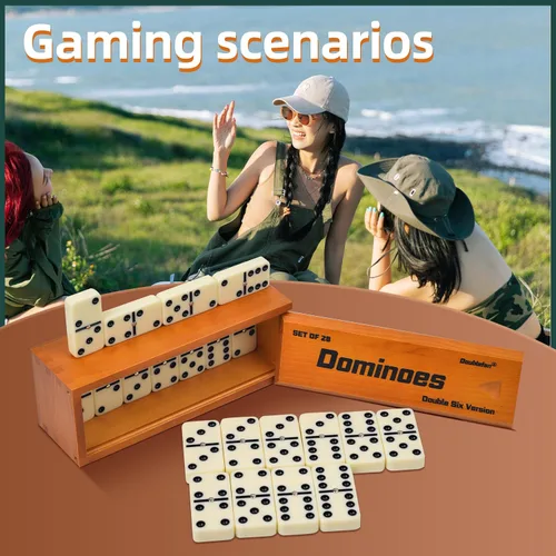 Vista 6 de Conjunto de dominós para adultos, juego de dominós jumbo doble 6, juego de mesa clásico para adultos y personas mayores, dominó doble seis