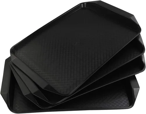 Vista 8 de Vababa Bandejas de plástico negro para servir comida rápida, paquete de 4, 16.8 pulgadas x 12 pulgadas