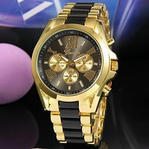 Vista 3 de Nuevo reloj de pulsera analógico de cuarzo para hombre de lujo de acero inoxidable clásico de acero inoxidable, Oro, Digital
