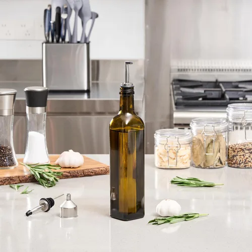 Vista 8 de Restaurantware-Chef 101 Dispensador de aceite de oliva de 16.9 onzas, 1 botella dispensadora de aceite de cocina, con vertedor de acero inoxidable