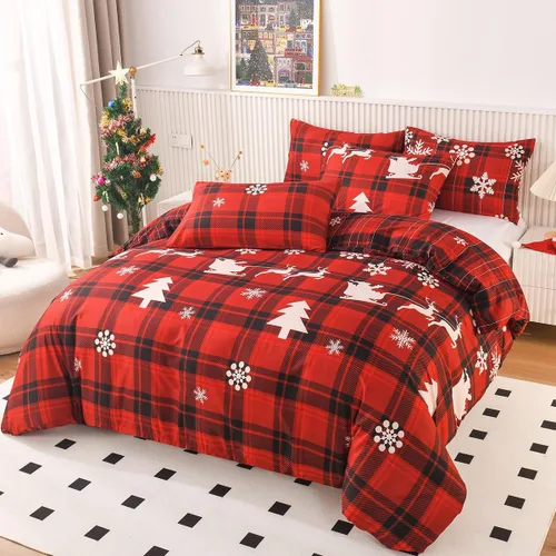 Vista 3 de Mengersi - Juego de funda de edredón de Navidad tamaño Full, funda de edredón con diseño de árbol de Navidad y copo de nieve, funda de edredón