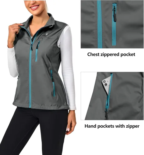 Vista 2 de Little Donkey Andy Chaleco Softshell ligero a prueba de viento para mujer, para golf, tenis, correr, ciclismo