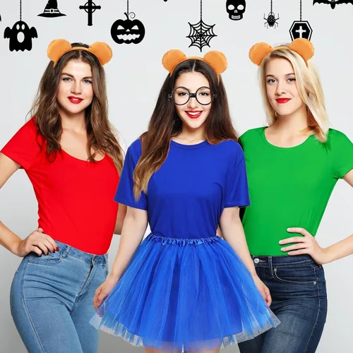 Vista 2 de Bonuci Juego de 6 piezas de disfraz de animal de Halloween, camiseta azul para adultos, calcetines, anteojos, orejas, diadema, cola y tutú