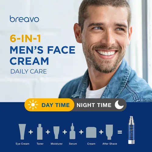 Vista 5 de Breavo Crema facial 6 en 1 para hombres: 6 en 1 humectante facial para hombre, crema facial antienvejecimiento - Tratamiento de bolsas de ojos