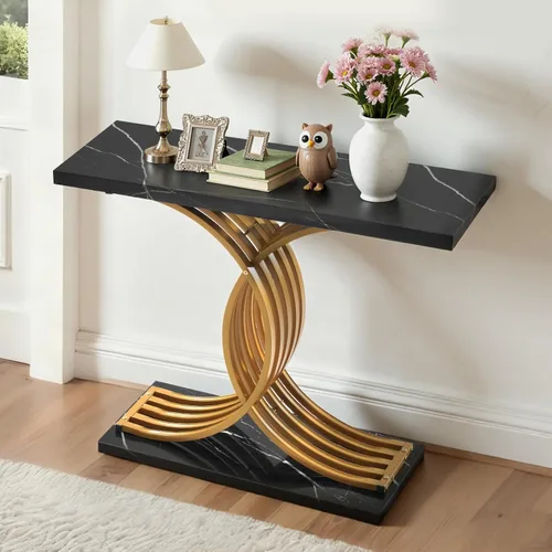 Vista 2 de VEVOR Mesa consola dorada de 39 pulgadas, escritorio moderno detrás del sofá, escritorio de entrada rectangular de madera, mesa de sofá larga