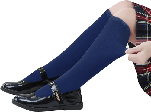 Vista 2 de American Trends Calcetines altos hasta la rodilla para niños y niñas, uniforme escolar, calcetines de vestir, calcetines largos de tubo sin