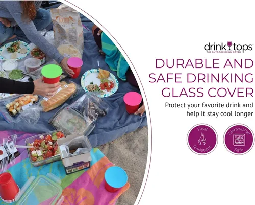 Vista 3 de Drink Tops Tap & Seal - Cubierta para vasos de bebida al aire libre, succiona suavemente a los vasos para mantener las partículas fuera y reducir