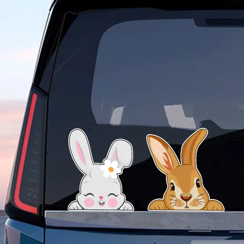 Vista 9 de Calcomanías de vinilo de conejo de Pascua, lindas y divertidas calcomanías de conejo para automóvil, ventana, bache, calcomanías de pared para 2