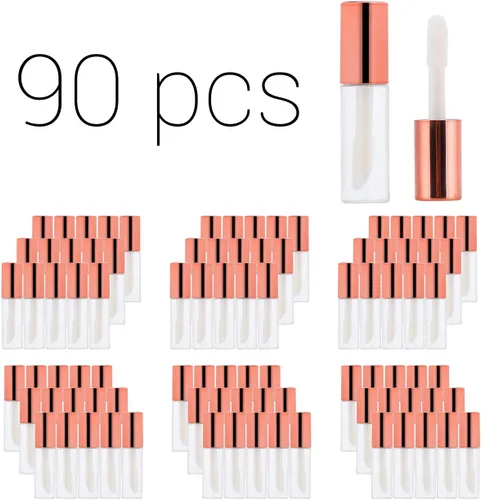 Vista 13 de Caja de 45 paquetes, tubos vacíos de plástico transparente para brillo de labios, contenedor de botella de bálsamo labial, negro, transparente, 0.04
