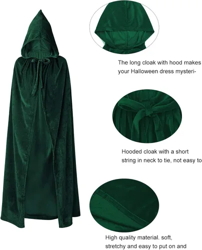 Vista 4 de Century Star - Capa de terciopelo con capucha para mujer, de longitud completa, unisex, capa de Halloween, Navidad, capa de fiesta
