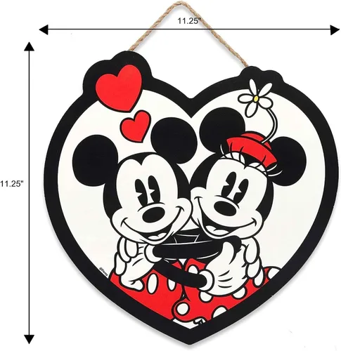 Vista 6 de Open Road Brands Disney Mickey Mouse y Minnie Mouse - Letrero de pared en forma de corazón Negro/blanco