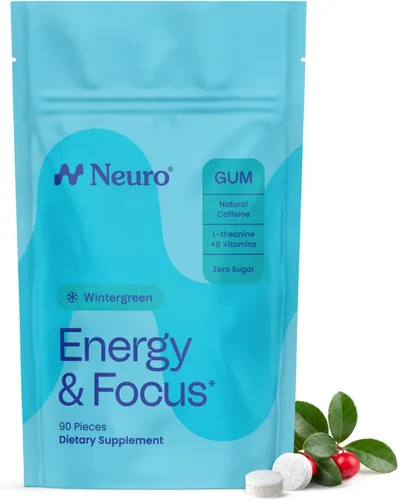 Vista 16 de Neuro Energy & Focus Gum - Goma de mascar de cafeína natural de 40 mg y suplemento energético nootrópico con L-teanina y vitaminas B, sin azúcar