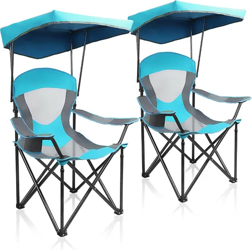 Vista 14 de ALPHA CAMP Silla de Salón con Toldo de Servicio Pesado Sombrilla Silla de Viaje para Senderismo con Portavasos Azul Esmalte