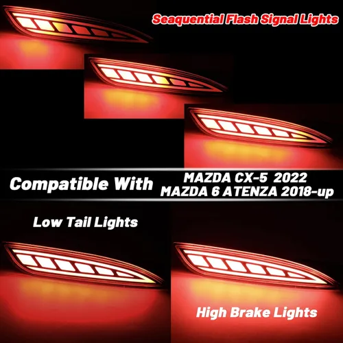 Vista 3 de Conjunto de Luz Antiniebla LED de Lente Roja para Parachoques Trasero Compatible con Mazda 6 2018-2021 cx5 cx-5 2022 Funciona como Lámpara