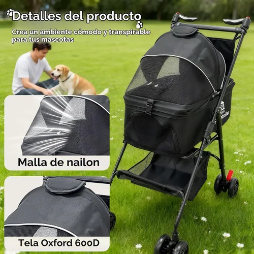 Vista 3 de Cochecito para mascotas extra grande, carrito para mascotas para correr y viajar con cubierta climática, cochecito para gatos y perros para mascotas