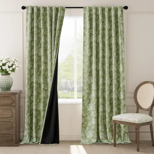 Vista 42 de jinchan Cortinas Opacas Florales para Dormitorio, 63 Pulgadas de Largo Cortinas Opacas con Estampado de Flores, Estilo Campo Francés con Pestañas