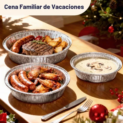 Vista 3 de Fit Meal Prep Paquete de 45 sartenes redondas de papel de aluminio de 9 pulgadas con tapas de cúpula transparentes, latas para tartas desechables