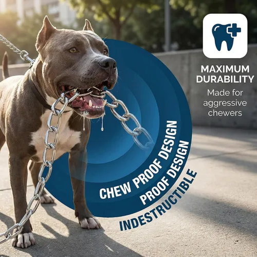 Vista 5 de Correa resistente para perro, correa de metal para perro con mango acolchado para perros grandes y medianos (4 pies x 0.118 in (0-80 libras))