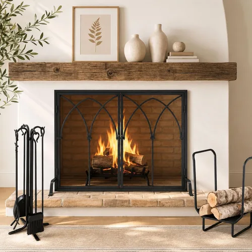 Vista 3 de Pilgrim Home and Hearth 18003 - Juego de herramientas para chimenea forjada, 28 pulgadas de alto, negro mate