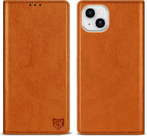 Vista 9 de ZZXX Funda tipo cartera para iPhone 14 con bloqueo RFID, soporte de ranura para tarjetas, funda protectora de cuero magnético fuerte plegable