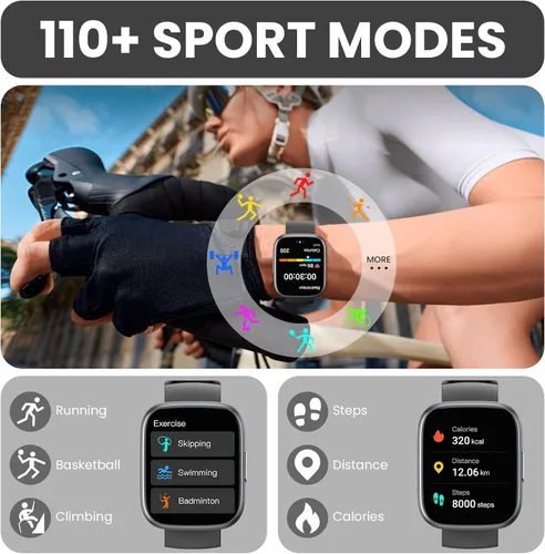 Vista 2 de Reloj inteligente para hombres y mujeres (respuesta/hacer llamadas), pantalla táctil de 1.95 pulgadas con monitor de frecuencia cardíaca/sueño