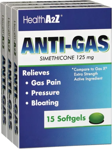 Vista 3 de HealthA2Z® Alivio de Gases Simeticona 125 mg Alivia las molestias estomacales y los gases Anti flatulencia Alivia los gases rápidamente