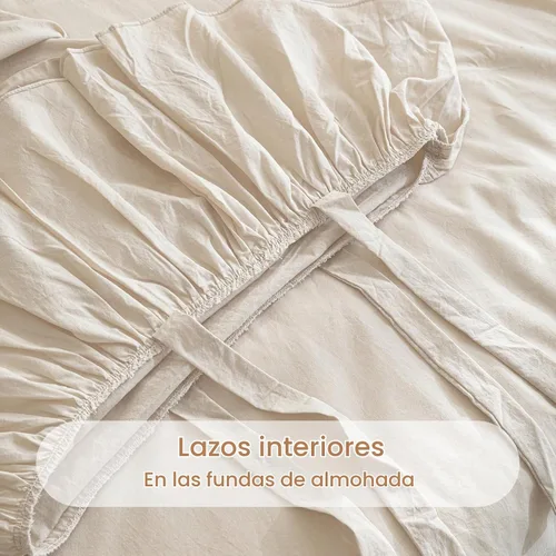 Vista 7 de QSH Juego de sábanas de algodón 100% Queen, sábanas con volantes de trigo para granja, ropa de cama vintage chic shabby 3 piezas, juego de cama