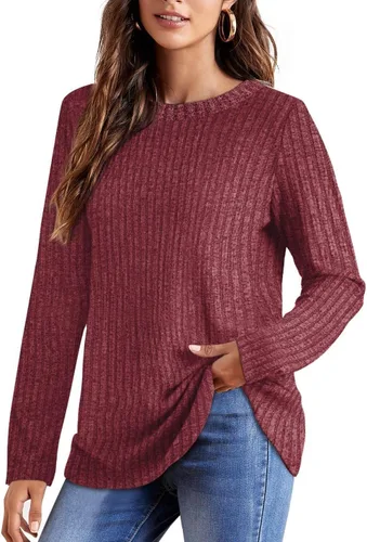 Vista 3 de OFEEFAN - Blusas de manga larga para mujer, blusas estilo túnica ligeras de cuello redondo e informales