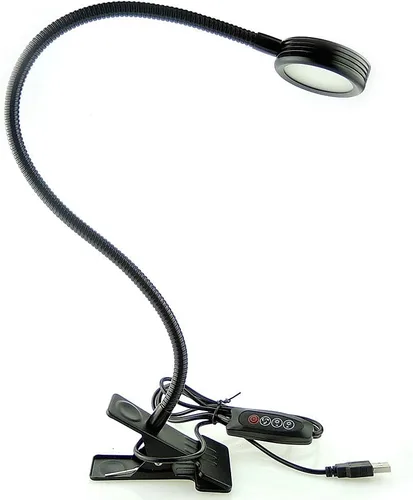 Vista 6 de QUANS Lámpara de escritorio LED de cuello de cisne con abrazadera regulable, 3 luces de lectura intercambiables de color, luz nocturna