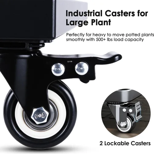 Vista 4 de Soporte cuadrado para plantas de 18 pulgadas con ruedas, resistente, organizador grande de metal para plantas en interiores y exteriores, plataforma