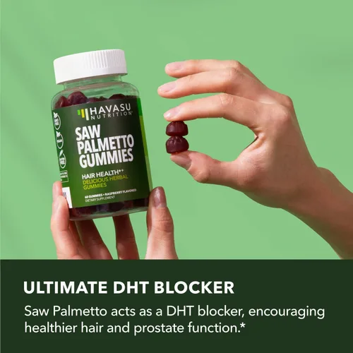 Vista 4 de Gomitas Saw Palmetto para hombres, suplemento bloqueador DHT para la salud del cabello y calvicie con patrón masculino, 60 unidades, apoya