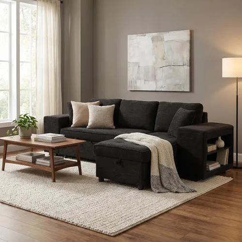 Vista 4 de Eafurn 104.5" Reversible Sleeper Sectional Sofa Bed, Tufted L Shaped Convertible Pull Out Sectional Sofa Bed with Storage Chaise Lounge and 2 Stools
