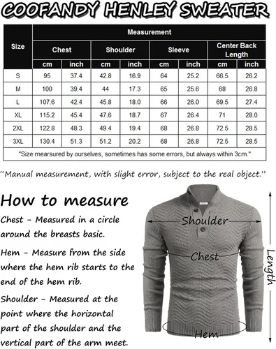 Vista 6 de COOFANDY Suéter de cuello alto Henley de punto trenzado para hombre
